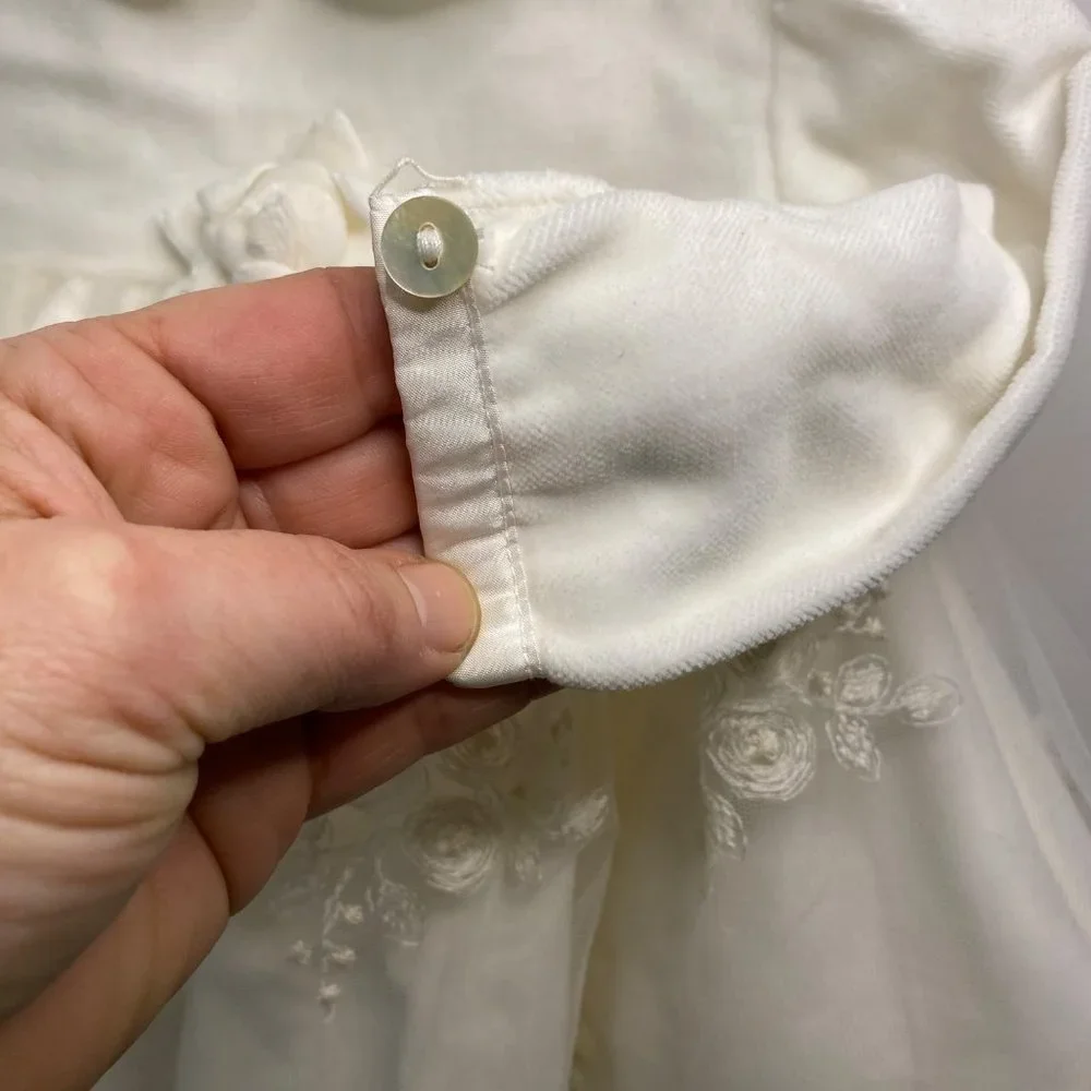 Ciccino white velvet embroidered lace dress roses Easter christening‎ baby 9 m